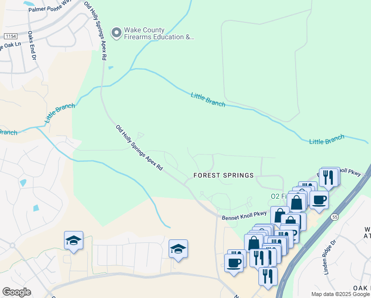 map of restaurants, bars, coffee shops, grocery stores, and more near 221 Begonia Trail in Holly Springs