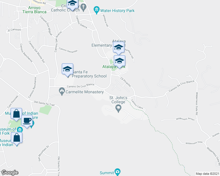 map of restaurants, bars, coffee shops, grocery stores, and more near 1212 La Rambla in Santa Fe