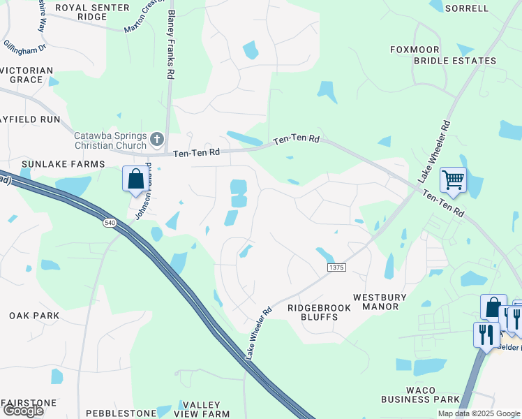 map of restaurants, bars, coffee shops, grocery stores, and more near 4005 Cross Timber Lane in Apex