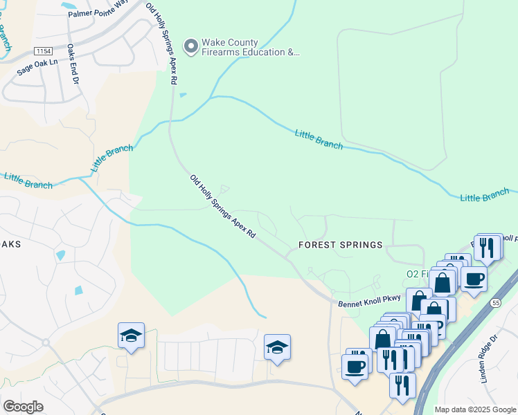 map of restaurants, bars, coffee shops, grocery stores, and more near 205 Cypress Hill Lane in Holly Springs