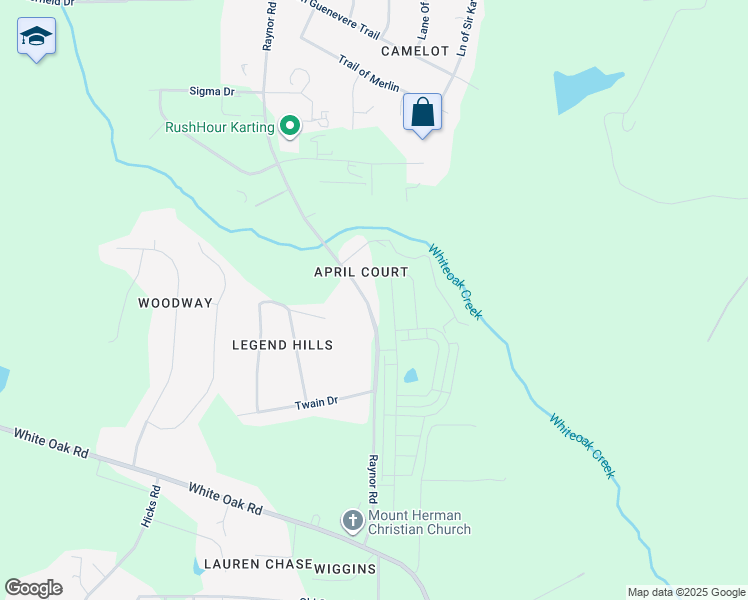 map of restaurants, bars, coffee shops, grocery stores, and more near 5621 Raynor Road in Garner