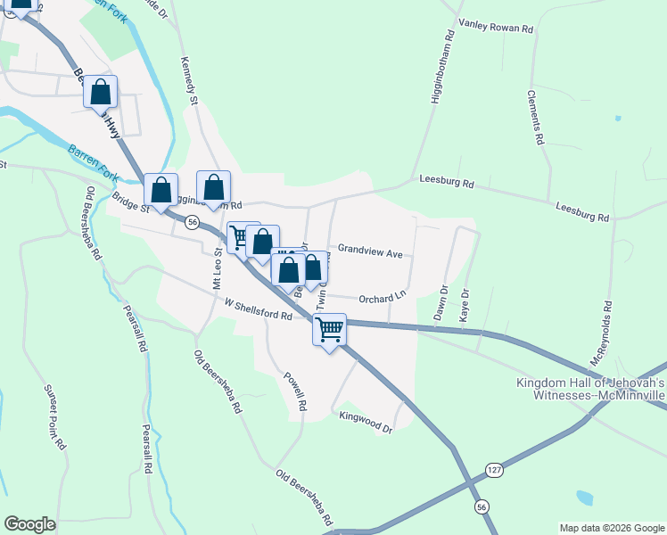 map of restaurants, bars, coffee shops, grocery stores, and more near 213 Twin Oaks Road in McMinnville