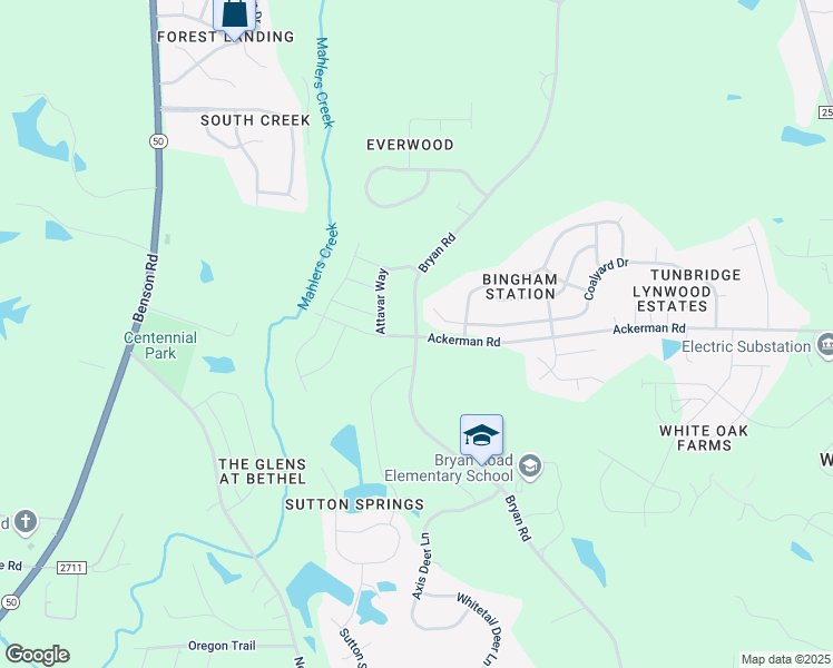 map of restaurants, bars, coffee shops, grocery stores, and more near 8098 Bryan Road in Garner