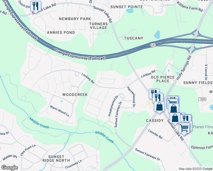 map of restaurants, bars, coffee shops, grocery stores, and more near 125 Writing Rock Place in Apex