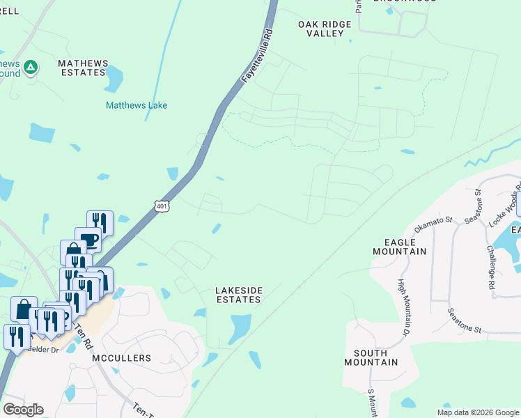 map of restaurants, bars, coffee shops, grocery stores, and more near 7509 Fayetteville Road in Raleigh