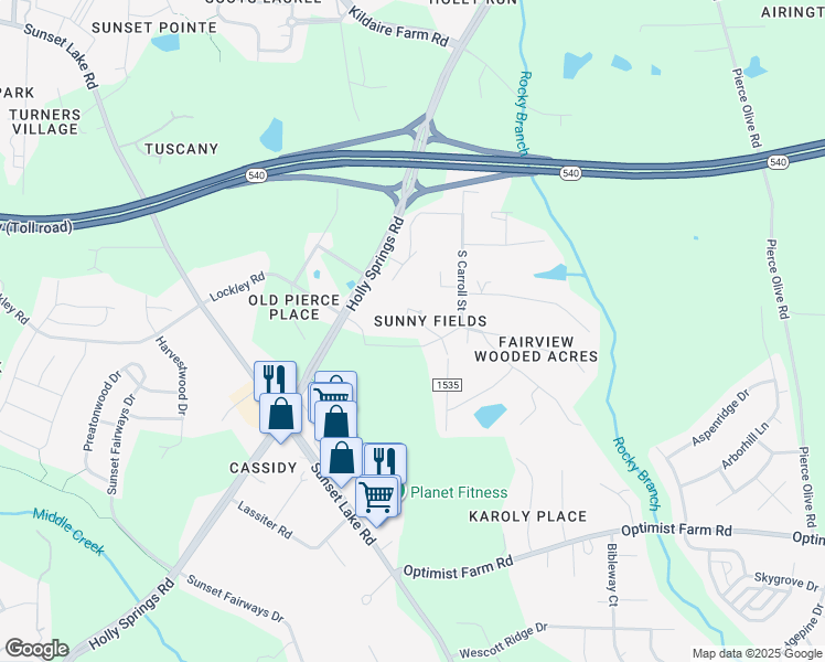 map of restaurants, bars, coffee shops, grocery stores, and more near 4313 Suncliffe Court in Apex
