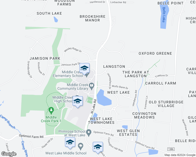 map of restaurants, bars, coffee shops, grocery stores, and more near 3200 Langston Circle in Apex