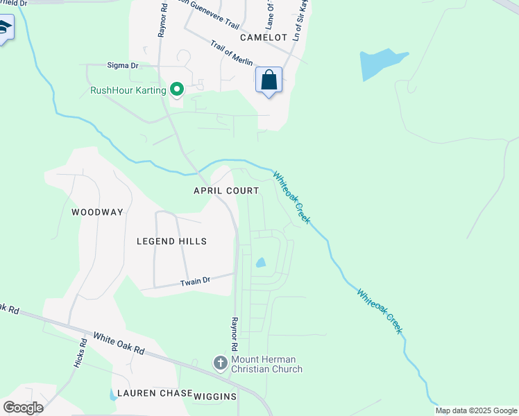 map of restaurants, bars, coffee shops, grocery stores, and more near 264 Meadowbark Bend in Garner