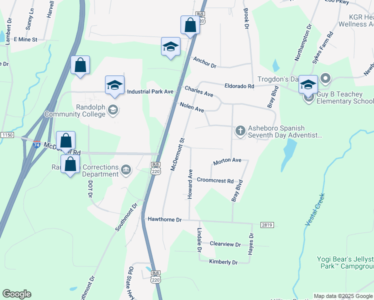map of restaurants, bars, coffee shops, grocery stores, and more near 210 Auman Avenue in Asheboro
