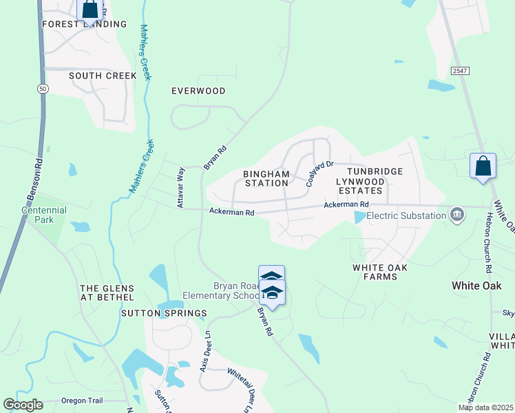 map of restaurants, bars, coffee shops, grocery stores, and more near 150 Coalyard Drive in Garner