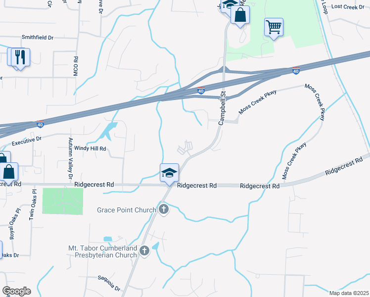map of restaurants, bars, coffee shops, grocery stores, and more near 2037 Willow Oak Lane in Jackson