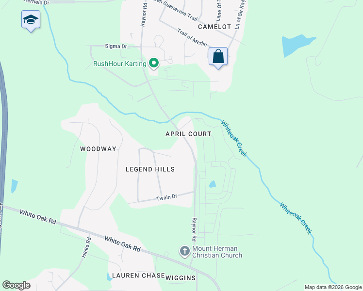 map of restaurants, bars, coffee shops, grocery stores, and more near 5612 Raynor Road in Garner