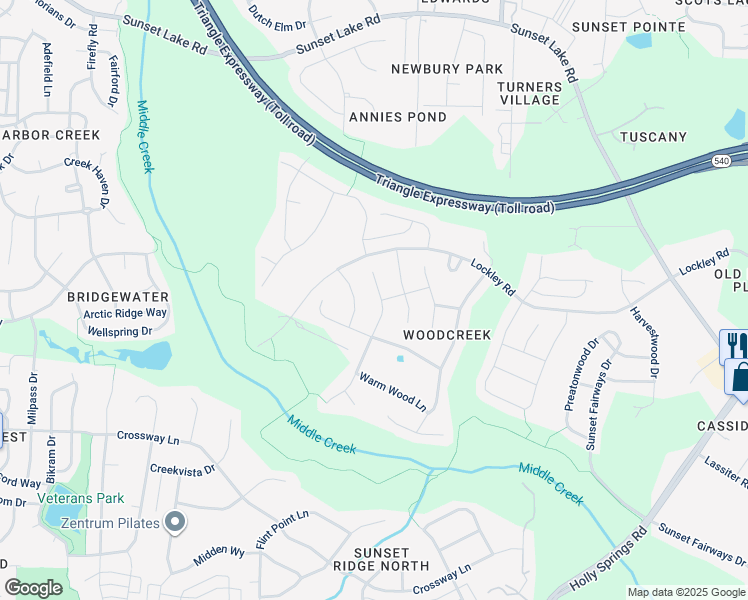 map of restaurants, bars, coffee shops, grocery stores, and more near 200 Echo Creek Place in Apex