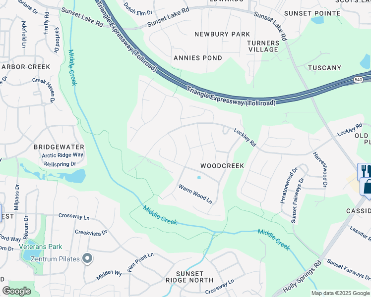 map of restaurants, bars, coffee shops, grocery stores, and more near 200 Echo Creek Place in Apex