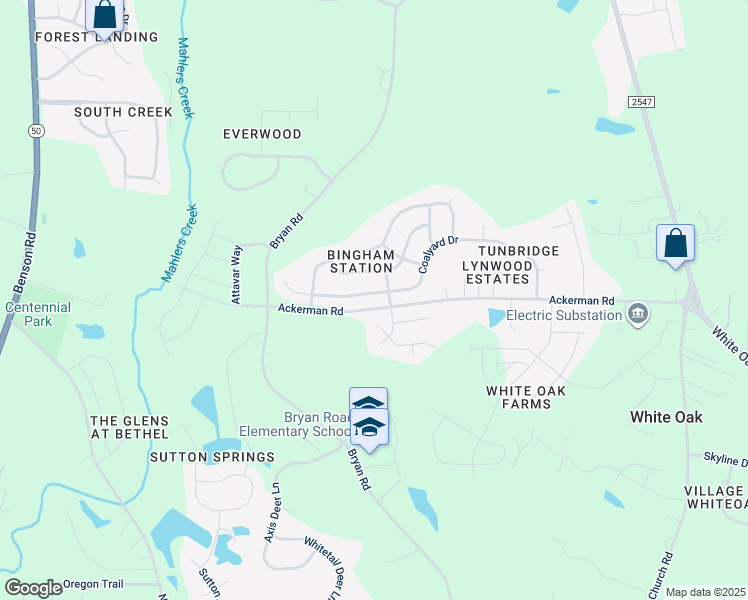map of restaurants, bars, coffee shops, grocery stores, and more near 198 Coalyard Drive in Garner