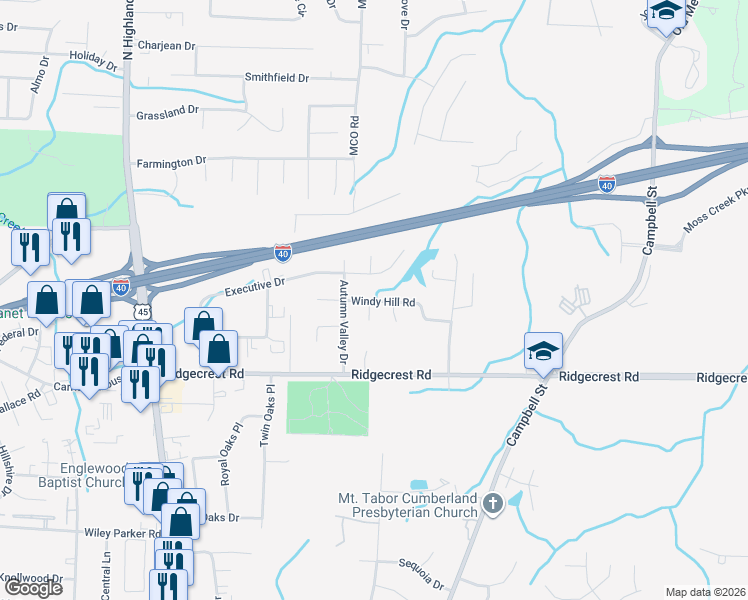 map of restaurants, bars, coffee shops, grocery stores, and more near 87 Windy Hill Road in Jackson