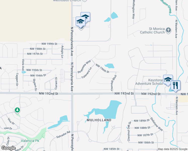 map of restaurants, bars, coffee shops, grocery stores, and more near 19501 Chestermere Cir in Edmond