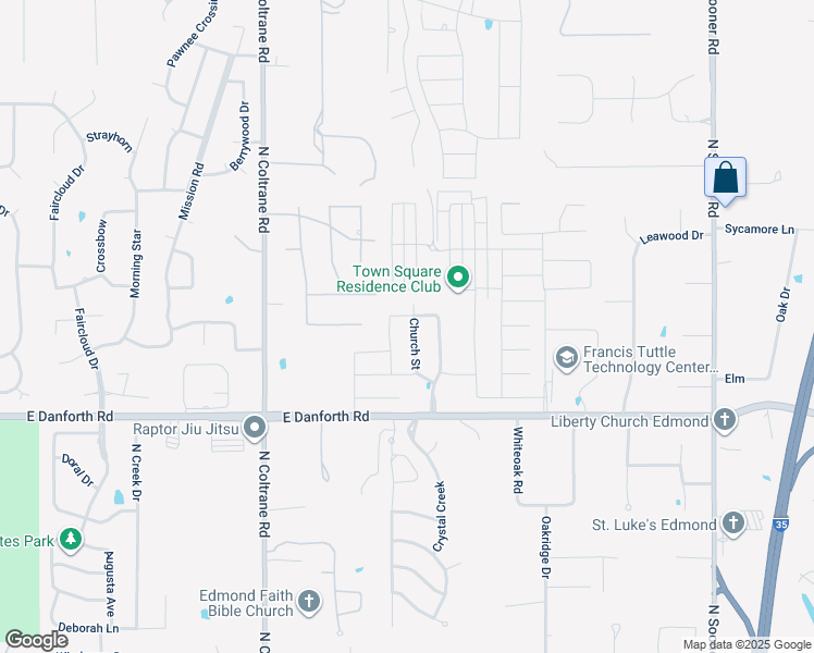 map of restaurants, bars, coffee shops, grocery stores, and more near 1533 Church Street in Edmond