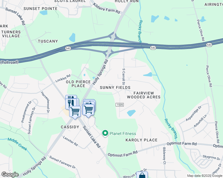 map of restaurants, bars, coffee shops, grocery stores, and more near 4313 Suncliffe Court in Apex