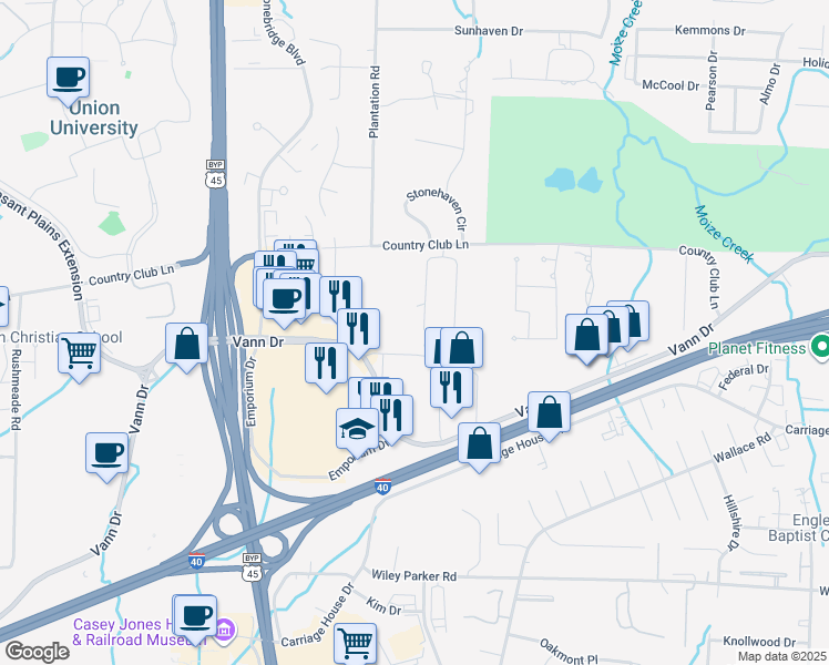 map of restaurants, bars, coffee shops, grocery stores, and more near 79 Windemere Cir in Jackson