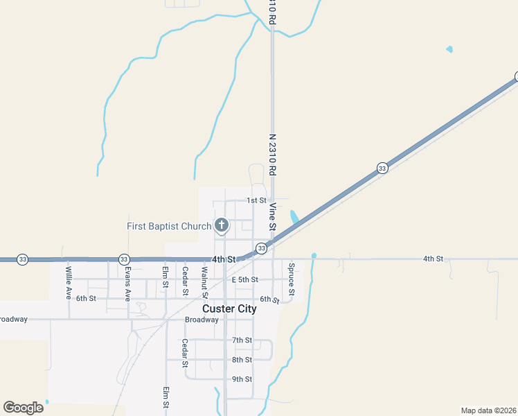 map of restaurants, bars, coffee shops, grocery stores, and more near 103 Orchard Street in Custer City