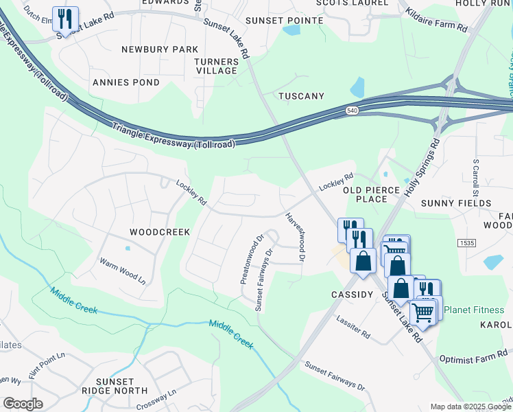 map of restaurants, bars, coffee shops, grocery stores, and more near 147 Writing Rock Place in Apex