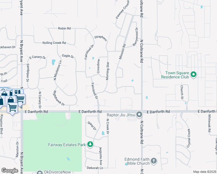 map of restaurants, bars, coffee shops, grocery stores, and more near 1520 Morning Star in Edmond