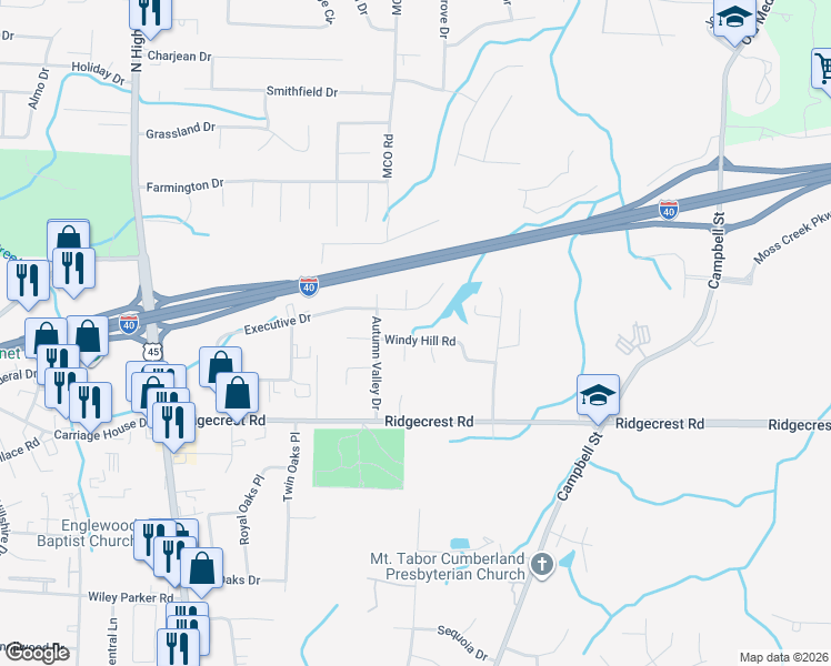 map of restaurants, bars, coffee shops, grocery stores, and more near 87 Windy Hill Road in Jackson