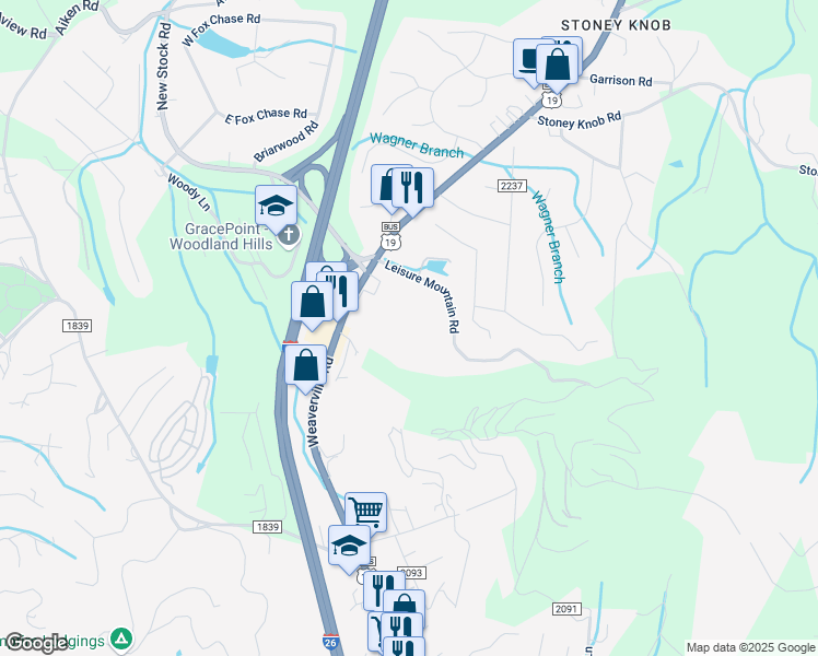 map of restaurants, bars, coffee shops, grocery stores, and more near 206 Chambwood Park in Asheville
