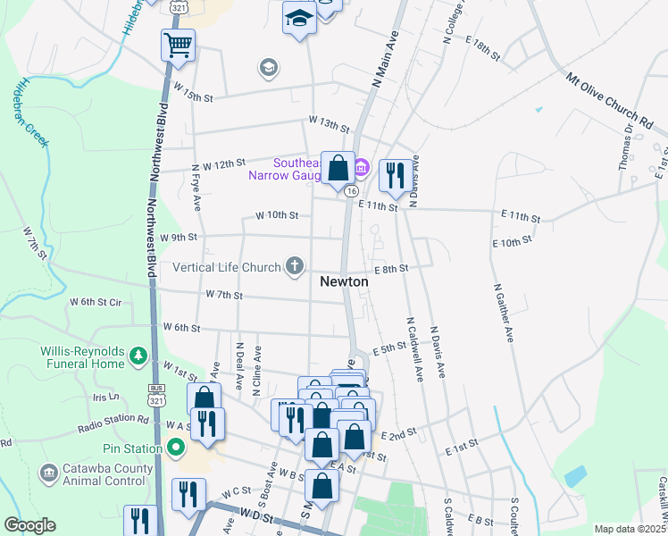map of restaurants, bars, coffee shops, grocery stores, and more near in Newton