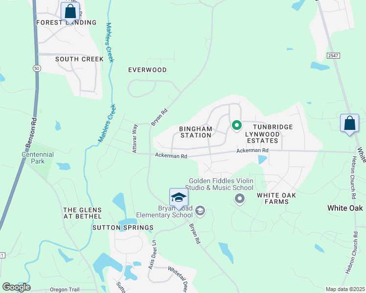 map of restaurants, bars, coffee shops, grocery stores, and more near 125 Coalyard Drive in Garner