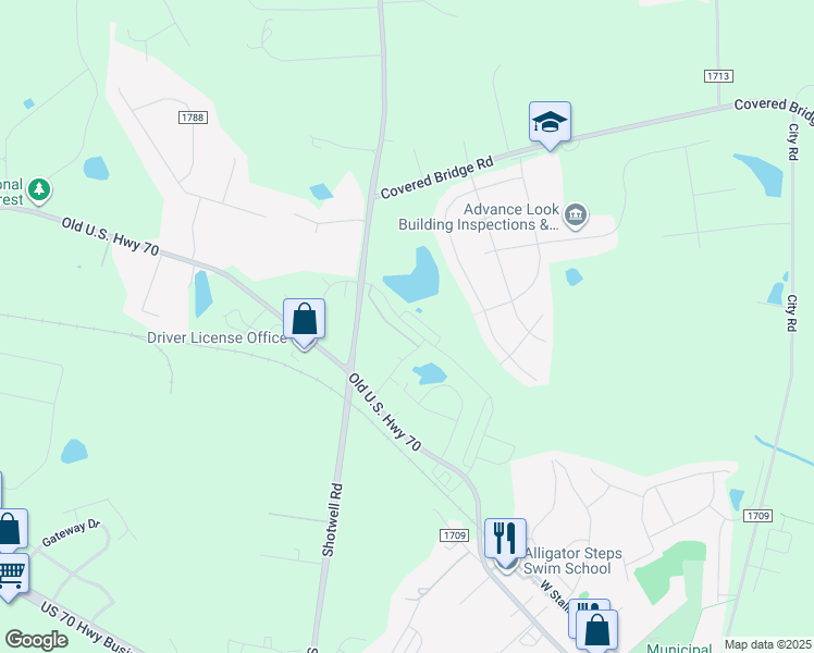 map of restaurants, bars, coffee shops, grocery stores, and more near 1414 Woodcrest Drive in Clayton