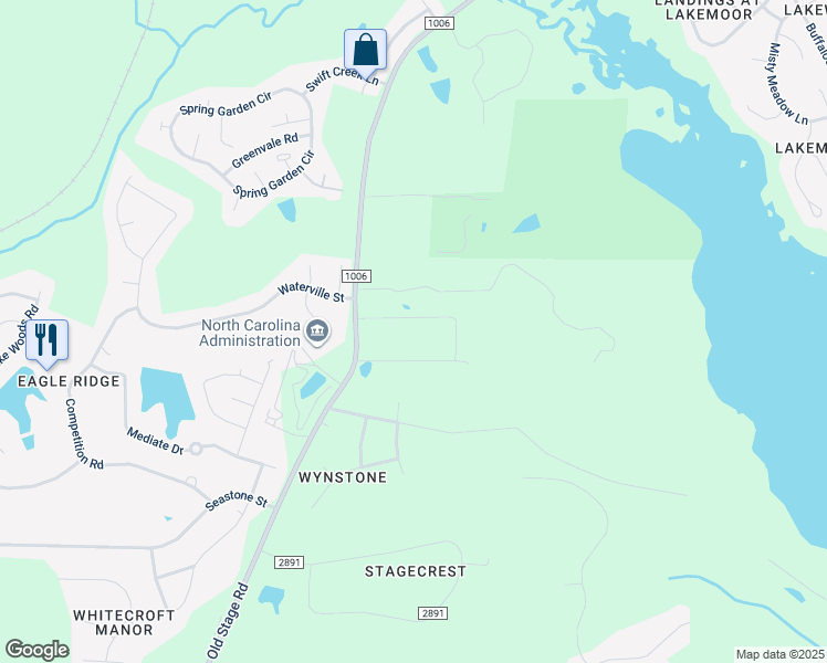 map of restaurants, bars, coffee shops, grocery stores, and more near 7825 Old Stage Road in Raleigh