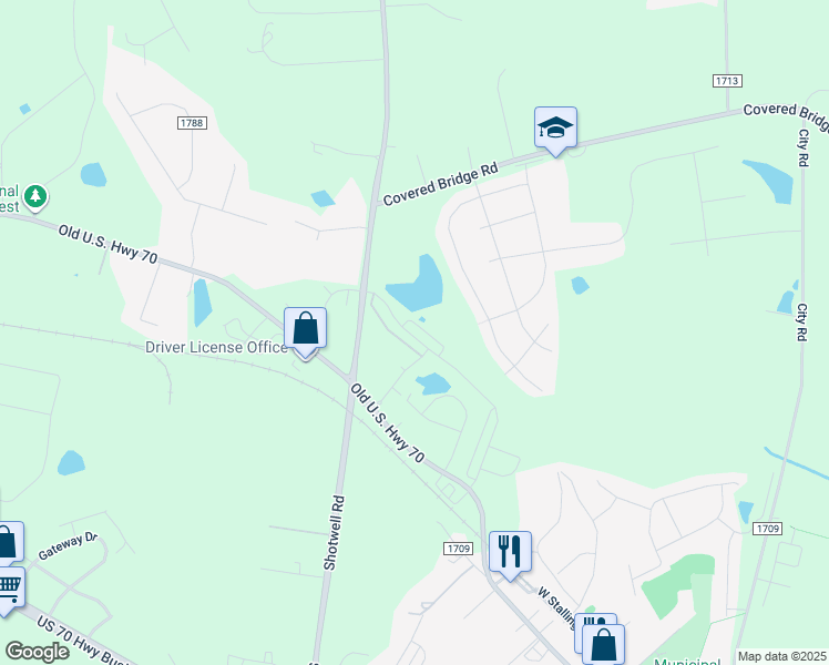map of restaurants, bars, coffee shops, grocery stores, and more near 1414 Woodcrest Drive in Clayton
