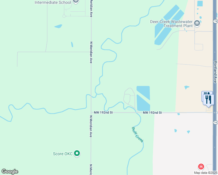 map of restaurants, bars, coffee shops, grocery stores, and more near 4301 Northwest 192nd Street in Edmond