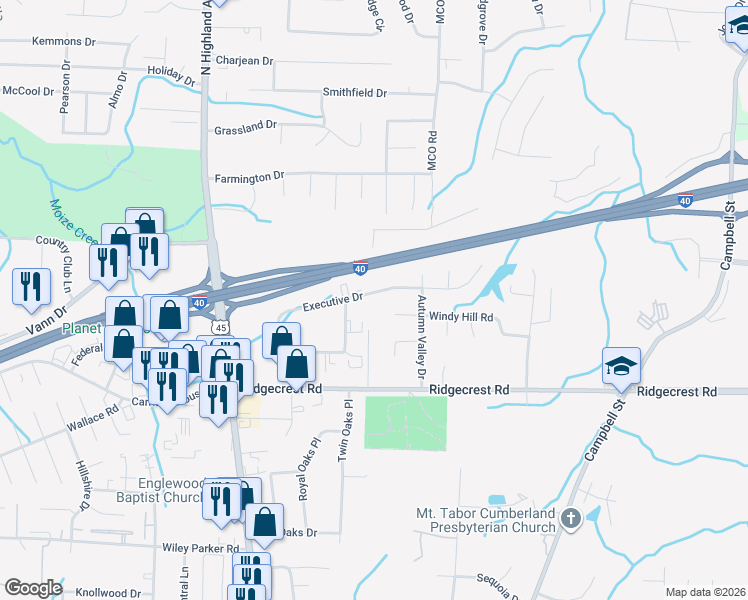 map of restaurants, bars, coffee shops, grocery stores, and more near 158 Windy Hill Road in Jackson