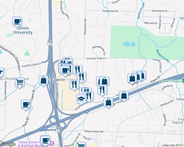 map of restaurants, bars, coffee shops, grocery stores, and more near 79 Windemere Circle in Jackson