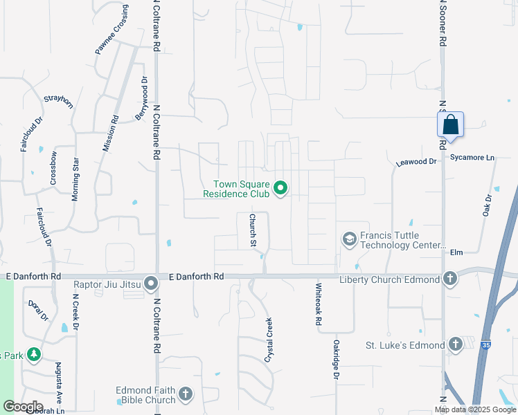 map of restaurants, bars, coffee shops, grocery stores, and more near 1533 Church Street in Edmond