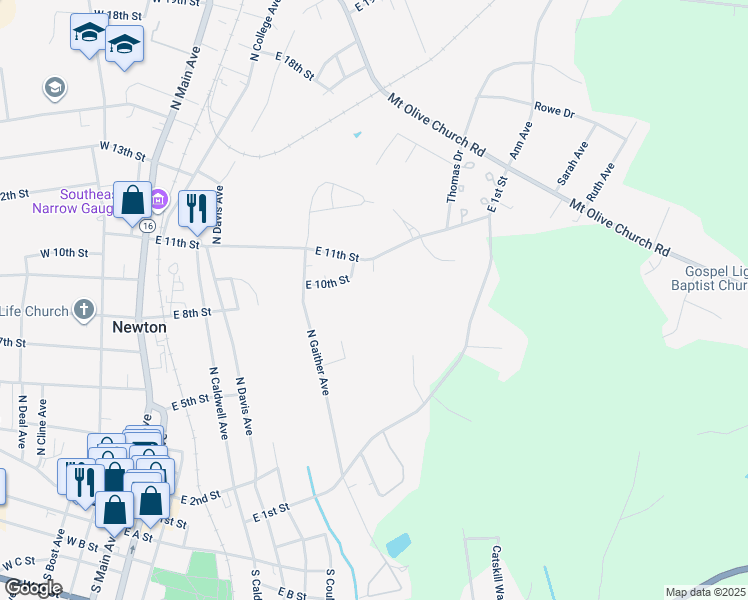 map of restaurants, bars, coffee shops, grocery stores, and more near 725 East 11th Street in Newton