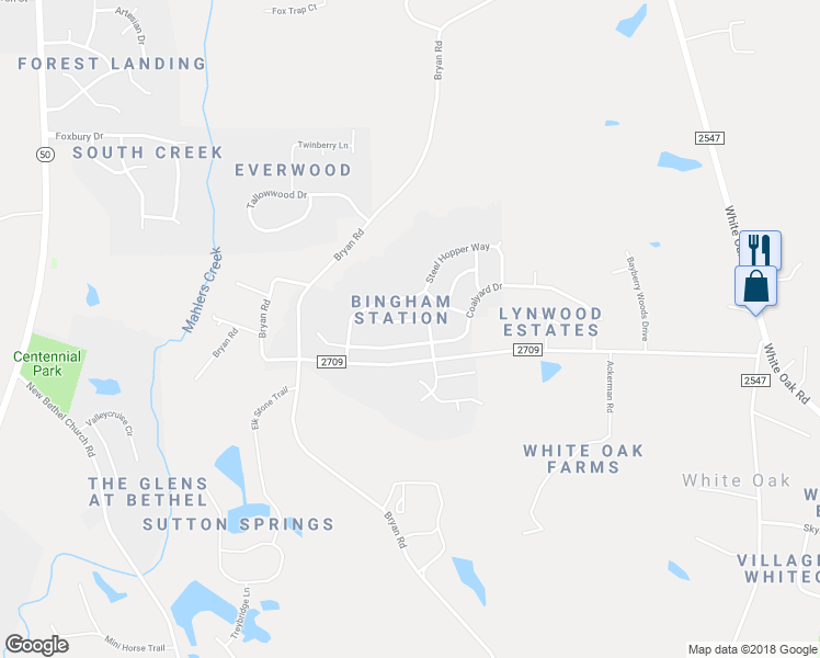 map of restaurants, bars, coffee shops, grocery stores, and more near 172 Cinder Cross Way in Garner