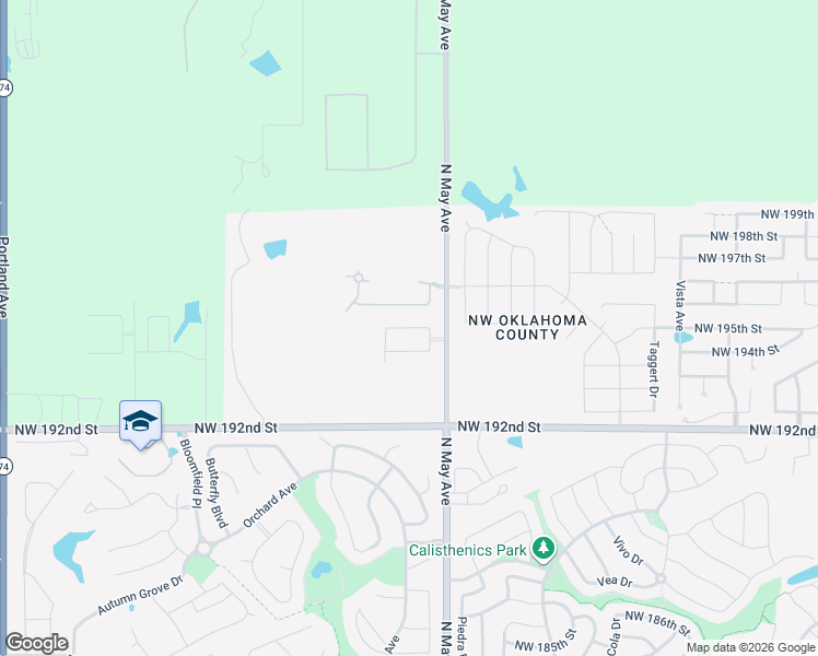 map of restaurants, bars, coffee shops, grocery stores, and more near 19374-19898 N May Ave in Edmond