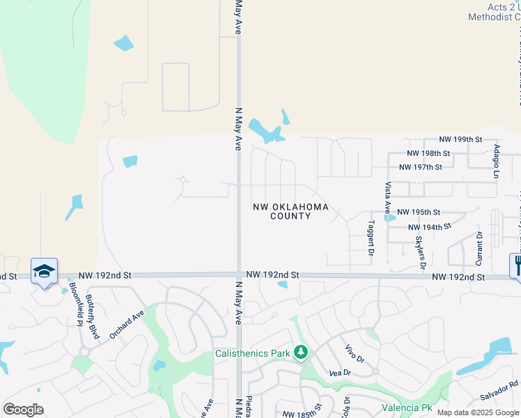 map of restaurants, bars, coffee shops, grocery stores, and more near 19601 Brookville Drive in Edmond