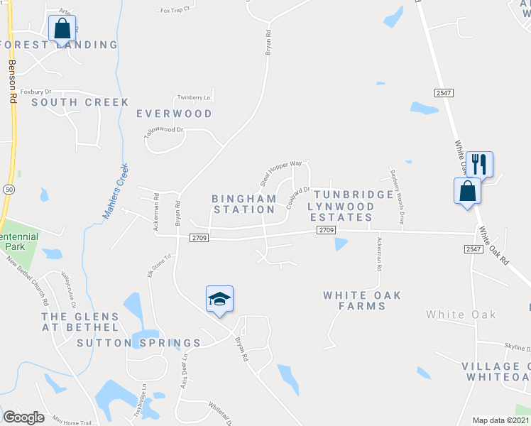map of restaurants, bars, coffee shops, grocery stores, and more near 200 Cinder Cross Way in Garner