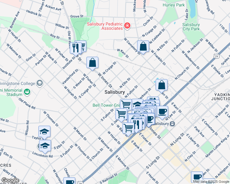 map of restaurants, bars, coffee shops, grocery stores, and more near in Salisbury