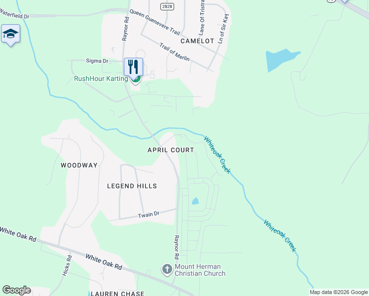 map of restaurants, bars, coffee shops, grocery stores, and more near 9098 April Circle in Garner