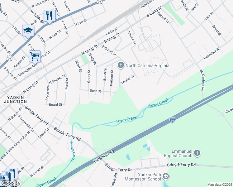 map of restaurants, bars, coffee shops, grocery stores, and more near 1920 Bost Street in Salisbury