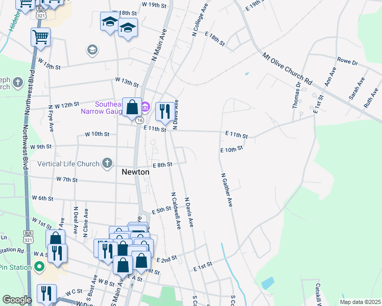 map of restaurants, bars, coffee shops, grocery stores, and more near 824 East 9th Street in Newton