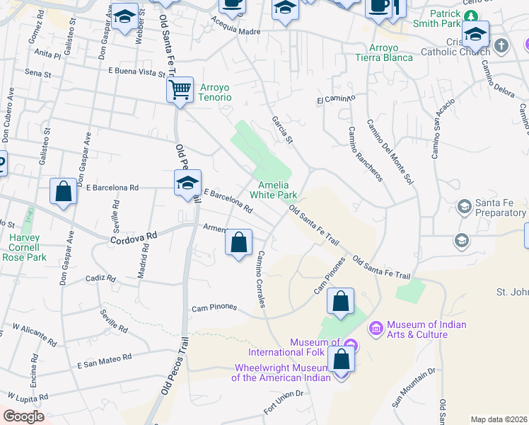 map of restaurants, bars, coffee shops, grocery stores, and more near 645 East Barcelona Road in Santa Fe
