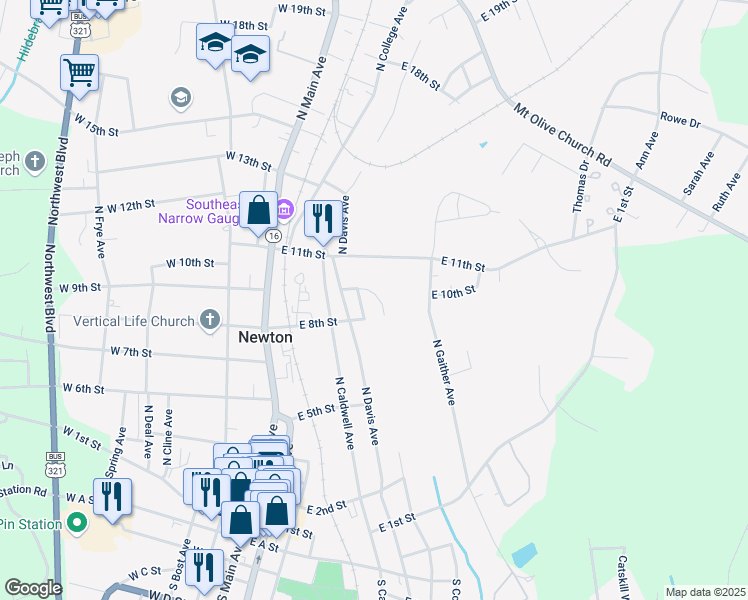 map of restaurants, bars, coffee shops, grocery stores, and more near 824 East 9th Street in Newton