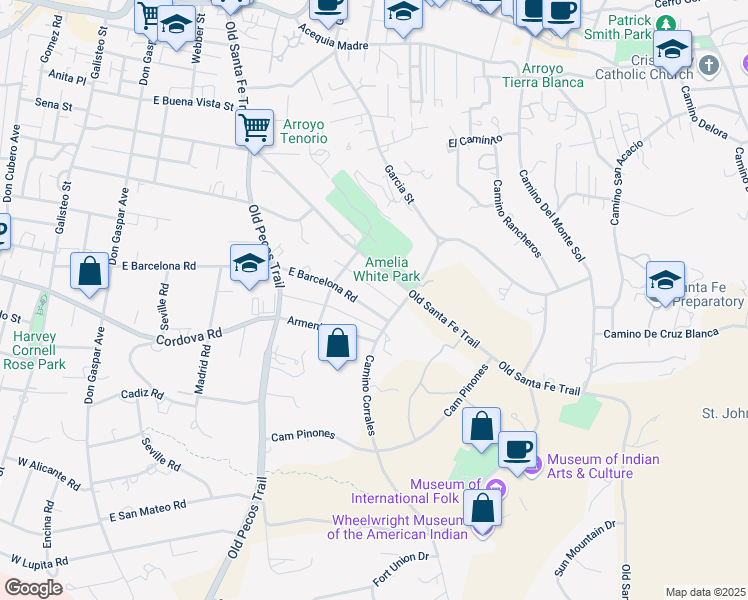 map of restaurants, bars, coffee shops, grocery stores, and more near 960 Old Santa Fe Trail in Santa Fe